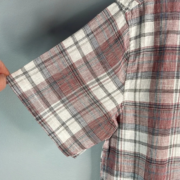 WEATHERPROOF NWT Mens Linen Red Plaid Short Sleeve Button Down Shirt Preppy S - Picture 5 of 13